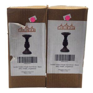 2x Mainevent Tall Pillar Candle Holder 8 in Dark Brown Rustic Wood Decor